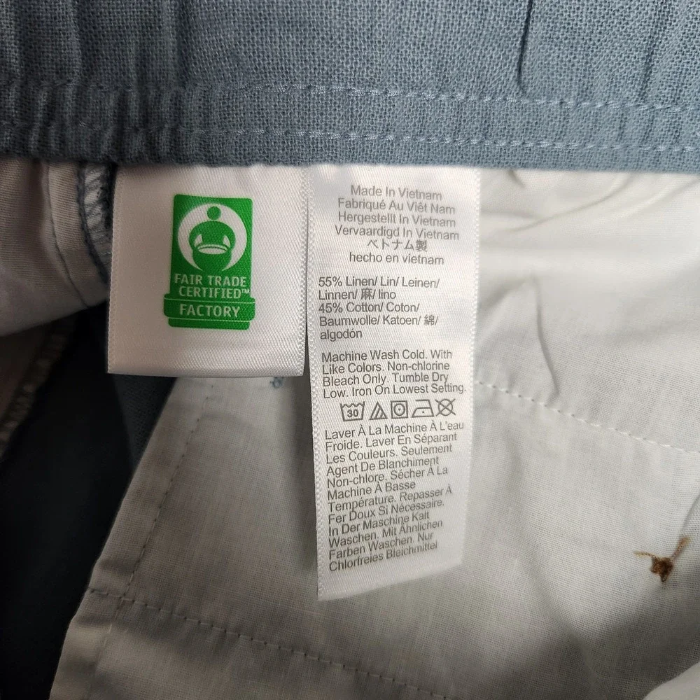 J Crew Linen Blend Drawstring Pants Men L 34x30 Sky Blue Elastic Waist Vacation
